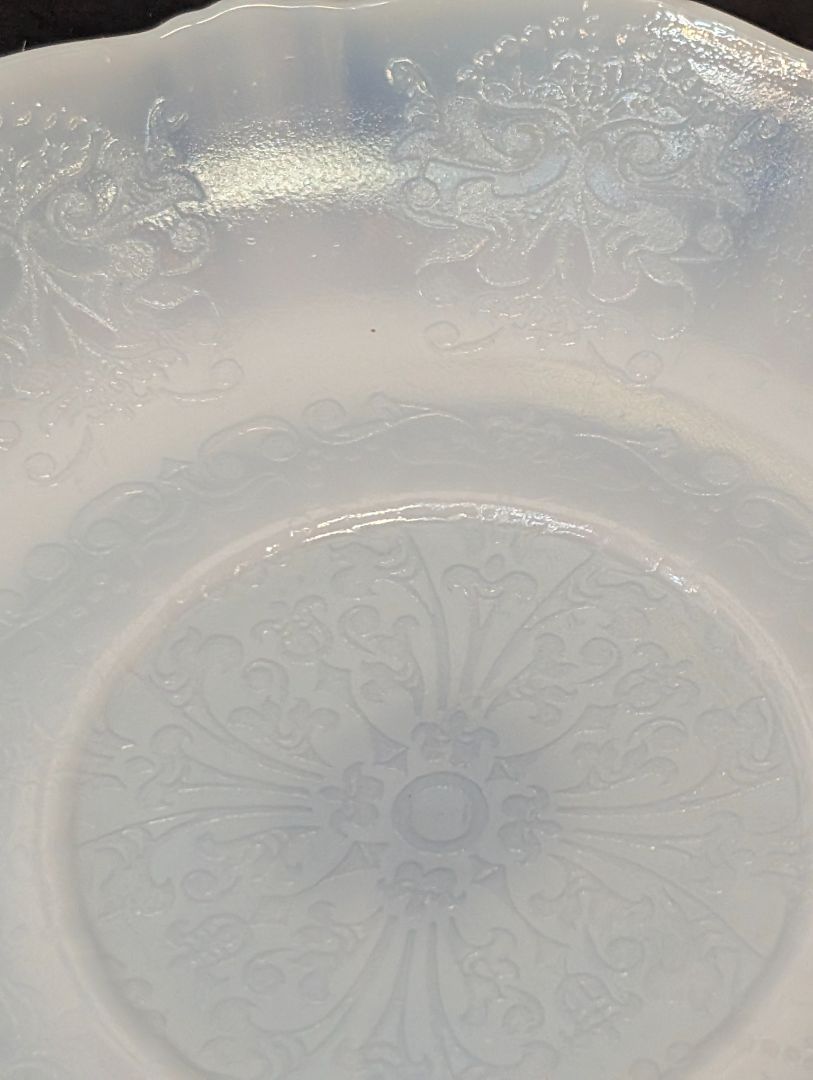 MacBeth evans white Opalescence depression glass saucers