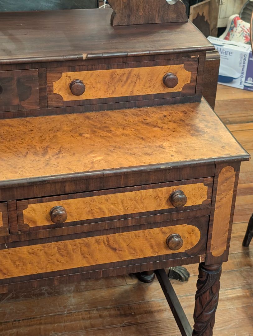 1850s mahogany and birds eye maple vanity