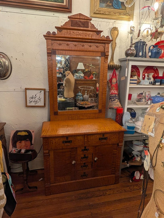 1870-1900 Curly Maple Eastlake Spooncarved Dresser