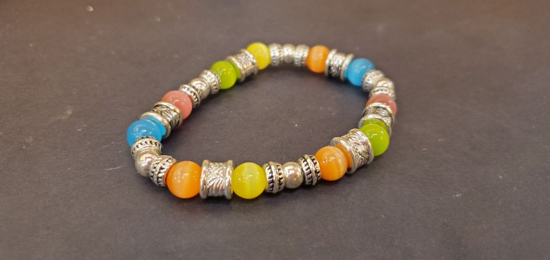 Rainbow Cats Eye Bead Bracelet