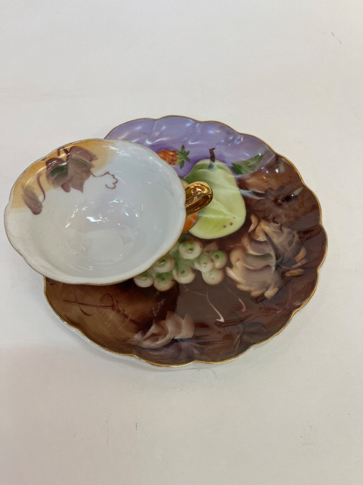 Vintage Lefton China Hand Painted Gold Accent Teacup and Saucer Fruit Pattern  