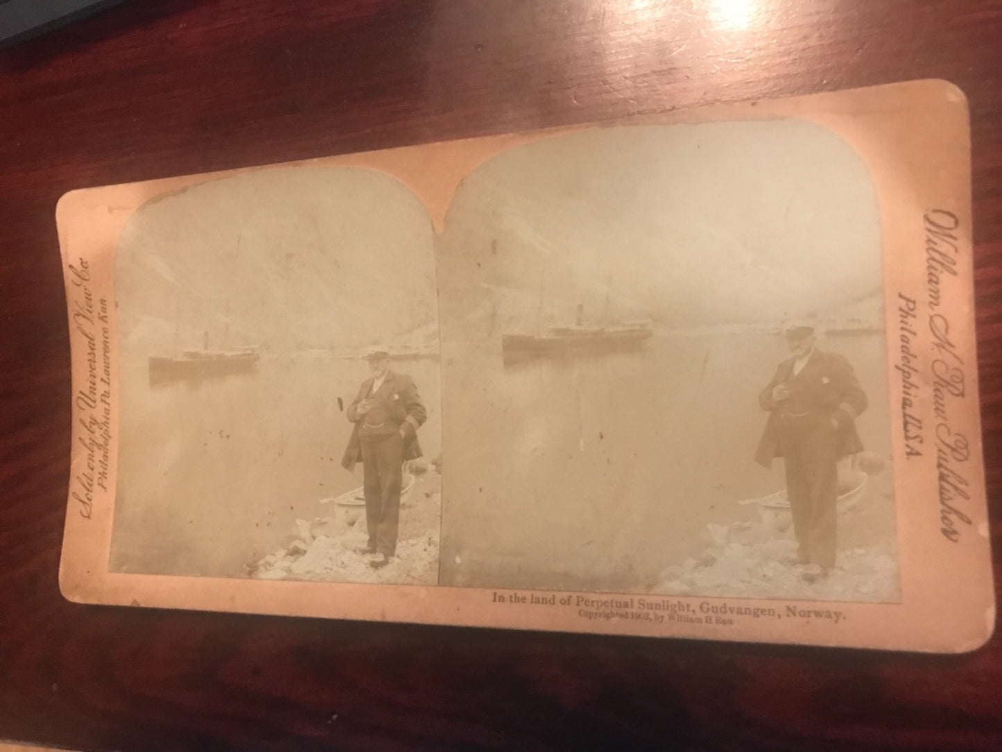 Real photo stereoview Ship Captain on Shore Gudvangen Norway 1903 