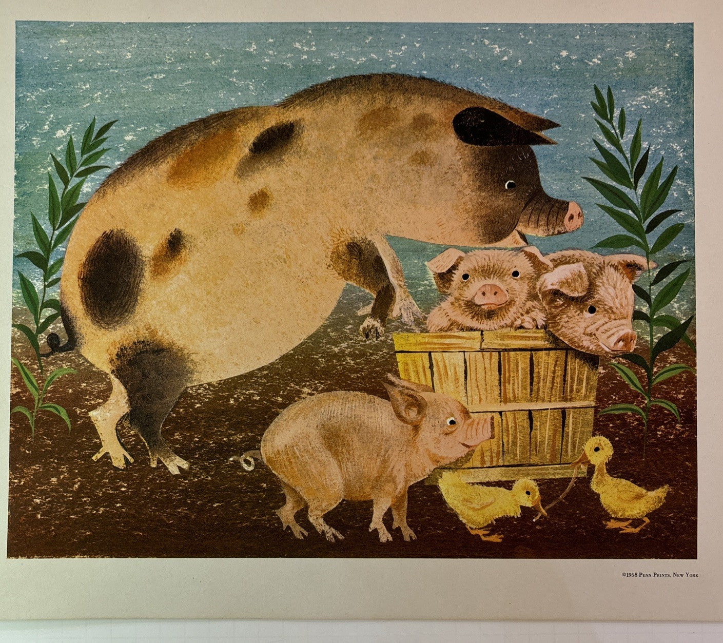 Six (6) Farm Animals Decorative Prints Penn 1958 Leonard Weisgard Yellow Folio