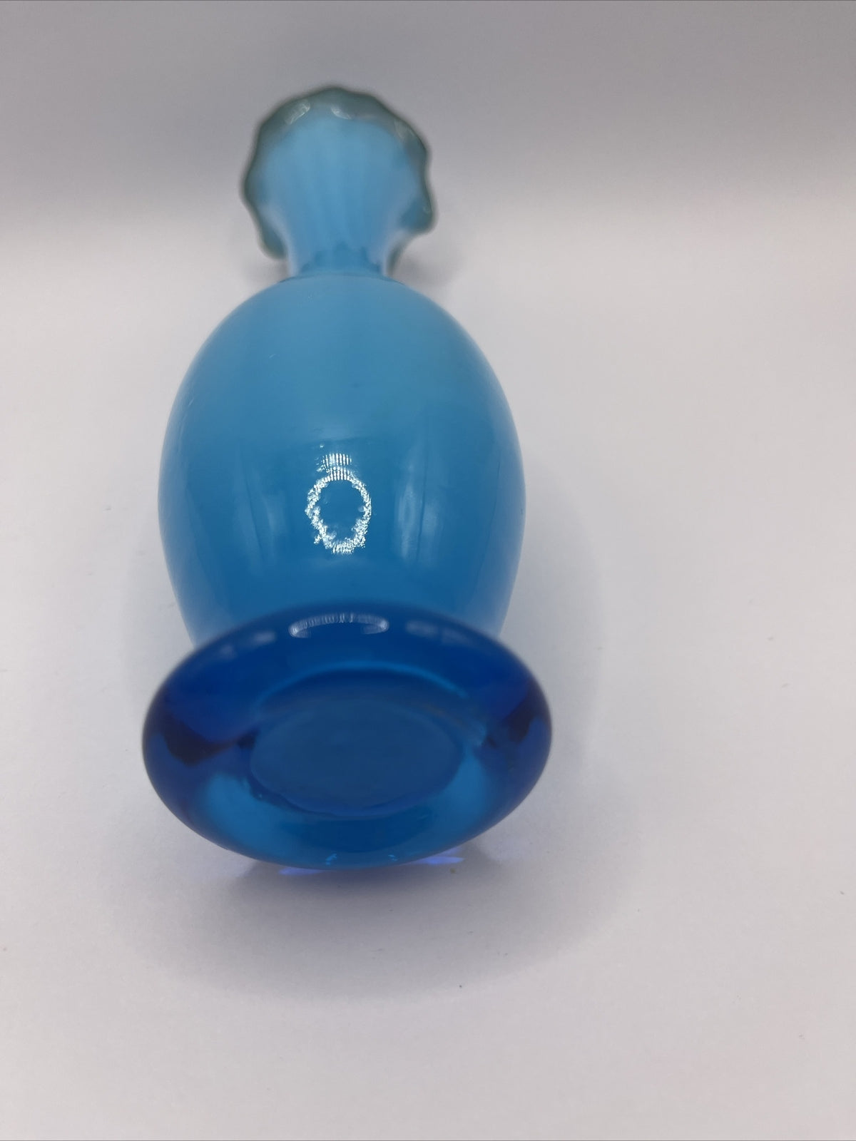 Beautiful Vintage Glass  Turquoise/Mid Blue  Fluted Stem Vase  6”