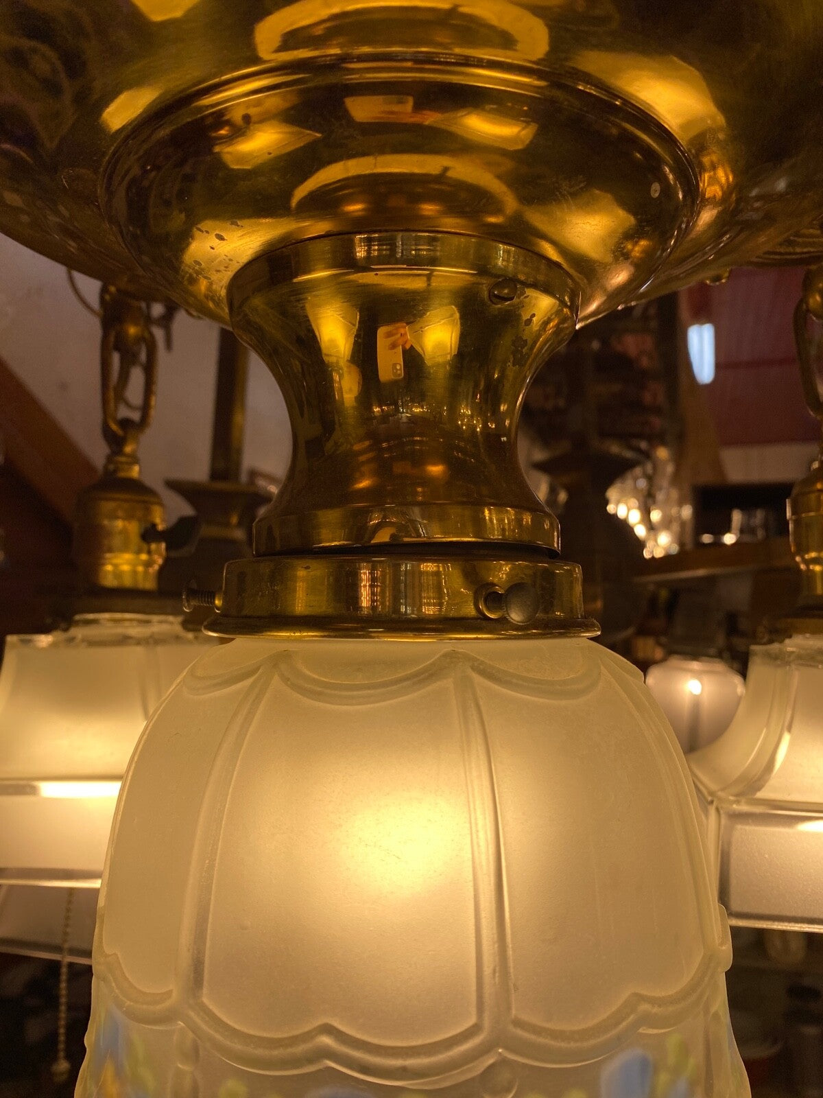 Hand Painted Blue Flower Pan Fixture Chandelier 5 Light 