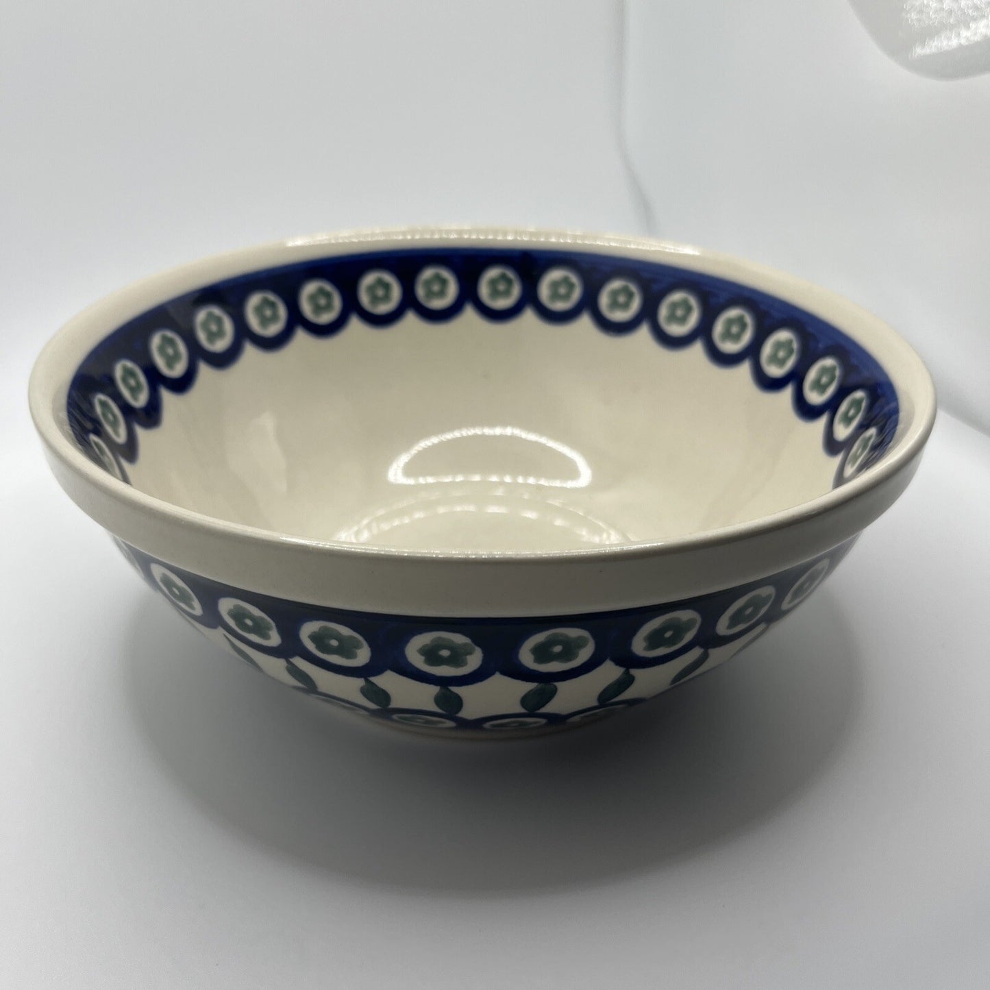 Boleslawiec Pottery Round Bowl Handmade in Poland Blue White 8”