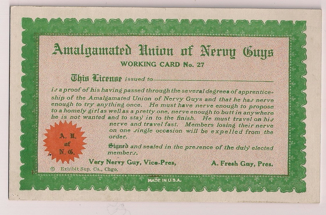 Amalgamated Union of Nervy Guys Humorous Card Greeting Postcard
