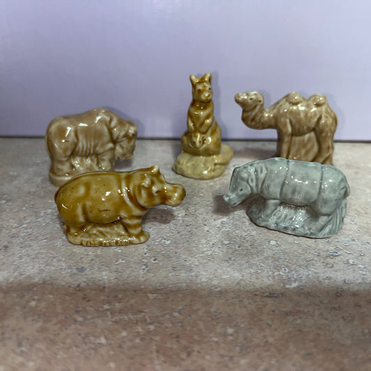 Wade Whimsies Lot Of 5 Vintage Camel,Dino,hippo,kangaroo Figurines England