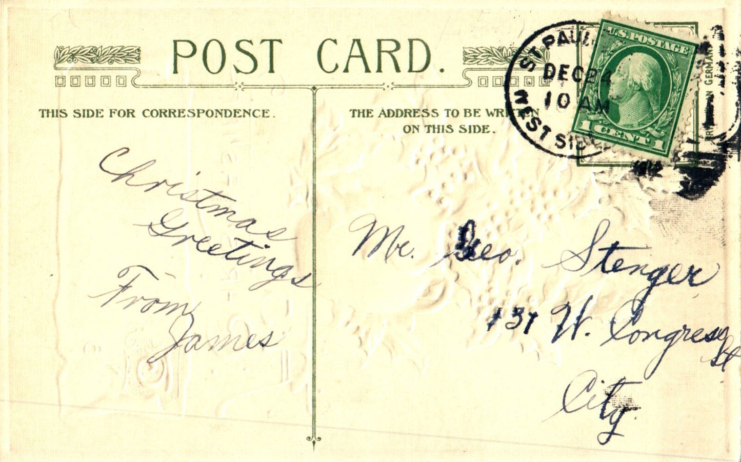 John Winsch A Joyful Christmastide Holly in Pot Vintage Postcard