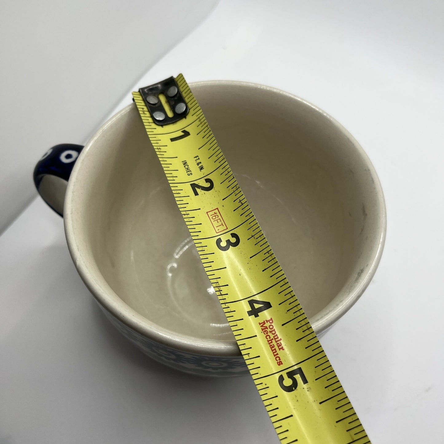 Polish Pottery Boleslawiec Large Blue Latte Cup Mug  18 Oz