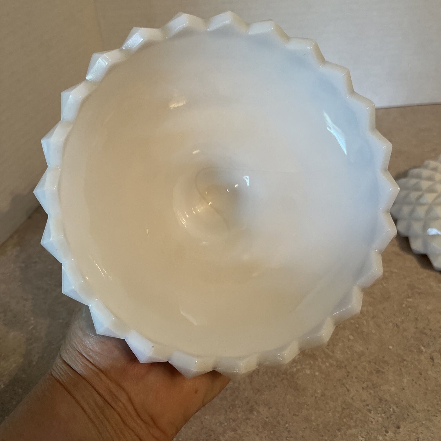 Vintage Westmoreland Milk Glass Sawtooth Diamond Point Lidded Candy Dish 5 1/2"