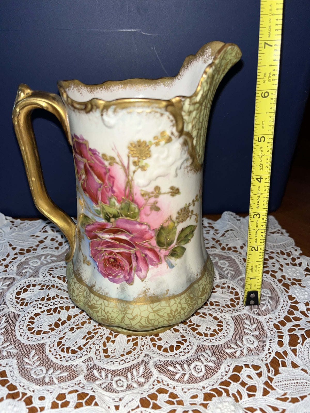 Adderleys England Hand Painted Gold Gilt Floral BOLD Roses Pitcher 7”
