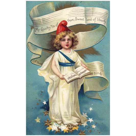 Ellen Clapsaddle Little Girl Singing My Country Tis' of Thee Patriotic Postcard