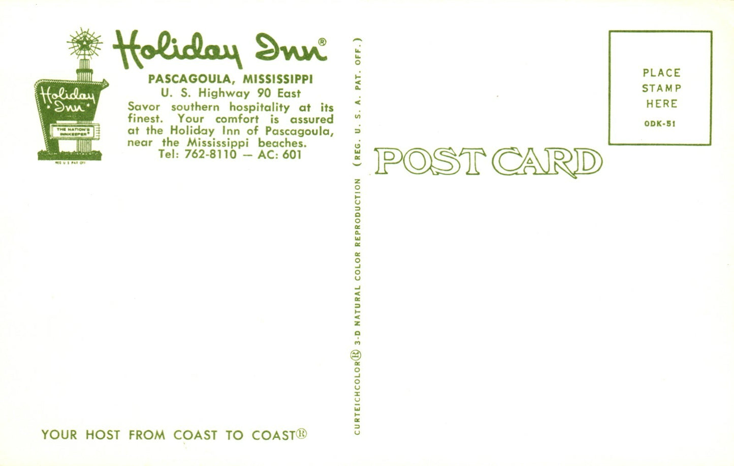 Holiday Inn Motel US Hwy 90 East Pascagoula MS Mississippi Postcard
