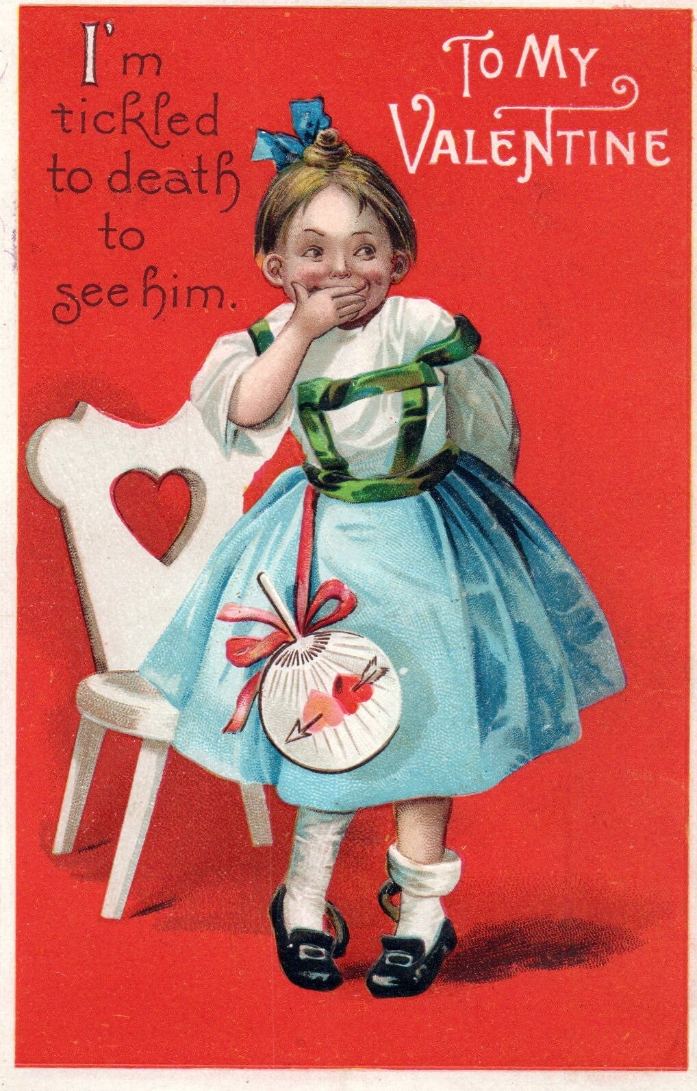 Ellen Clapsaddle Girl Tickled to death Valentine Postcard