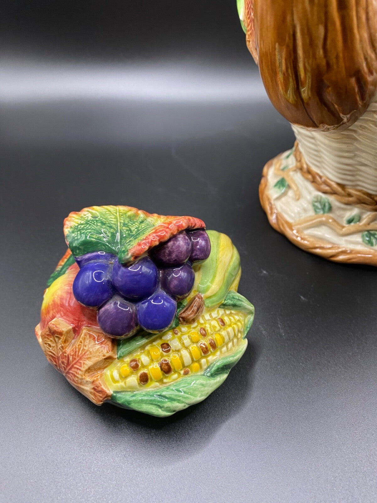 Vintage Fitz And Floyd Harvest Fall Ceramic Pumpkin Grapes Leaf Teapot  1997