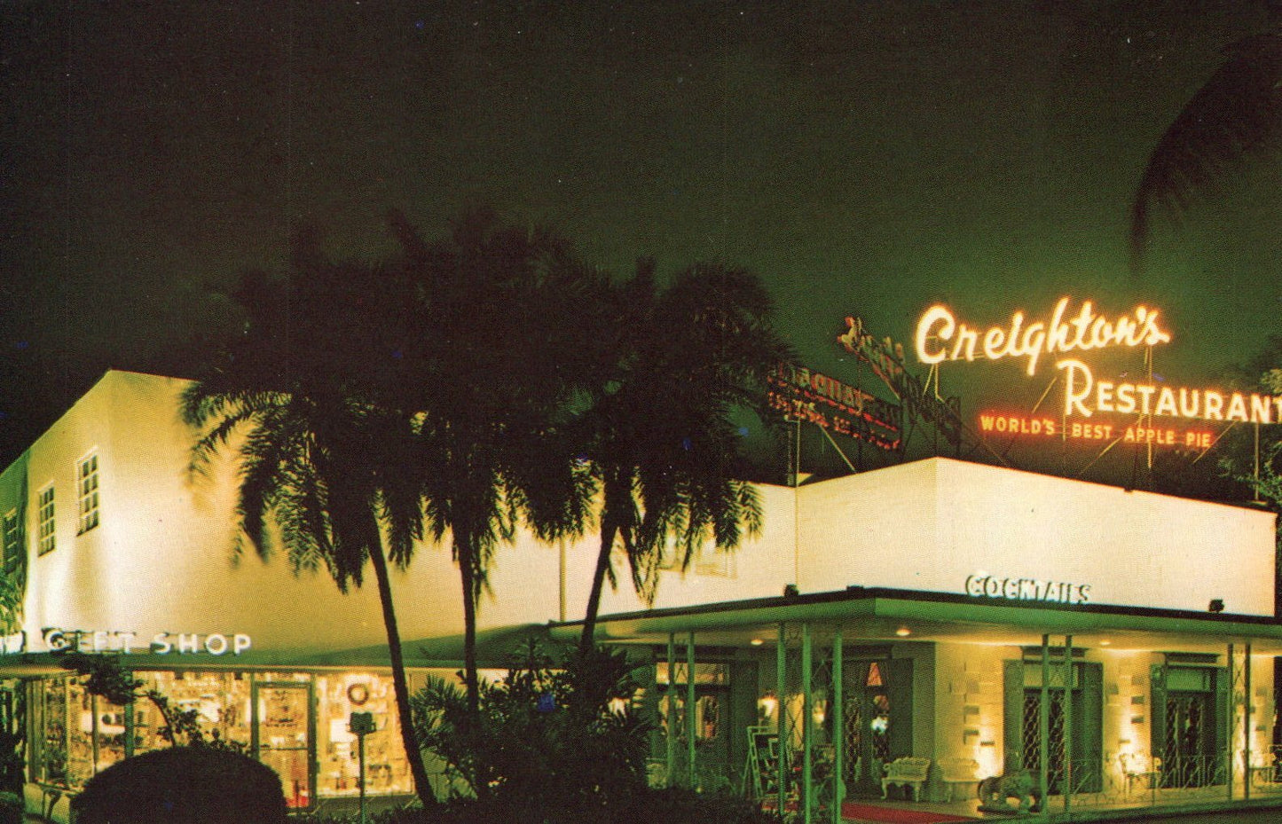 Creightons Restaurant Fort Lauderdale Florida FL Nighttime View Postcard