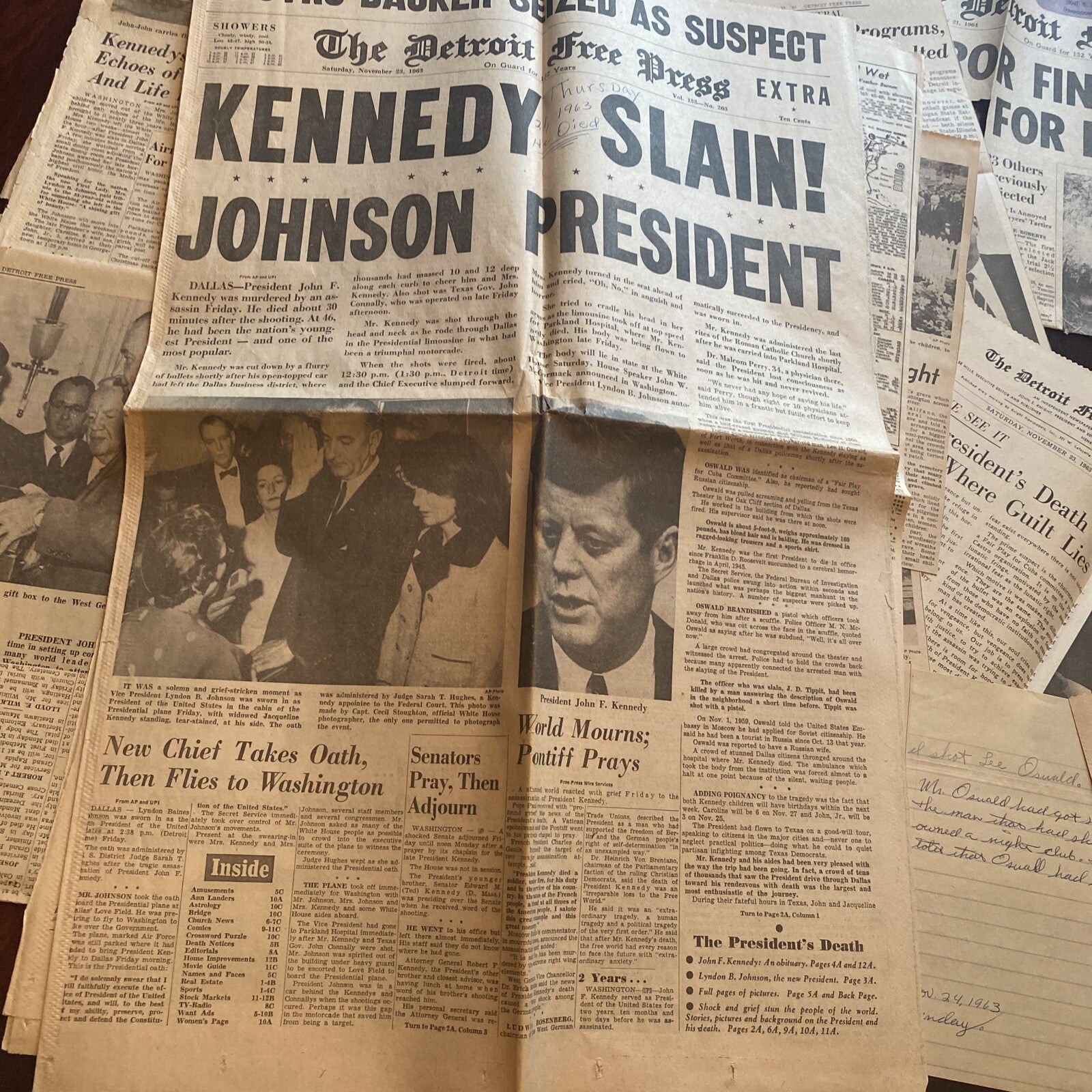 Lot Detroit Free Press Michigan Newspaper clippings John F Kennedy JFK Johnson