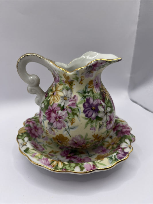 Vintage Royal Chintz Arnart 5th Ave  Creamer Pitcher And Saucer