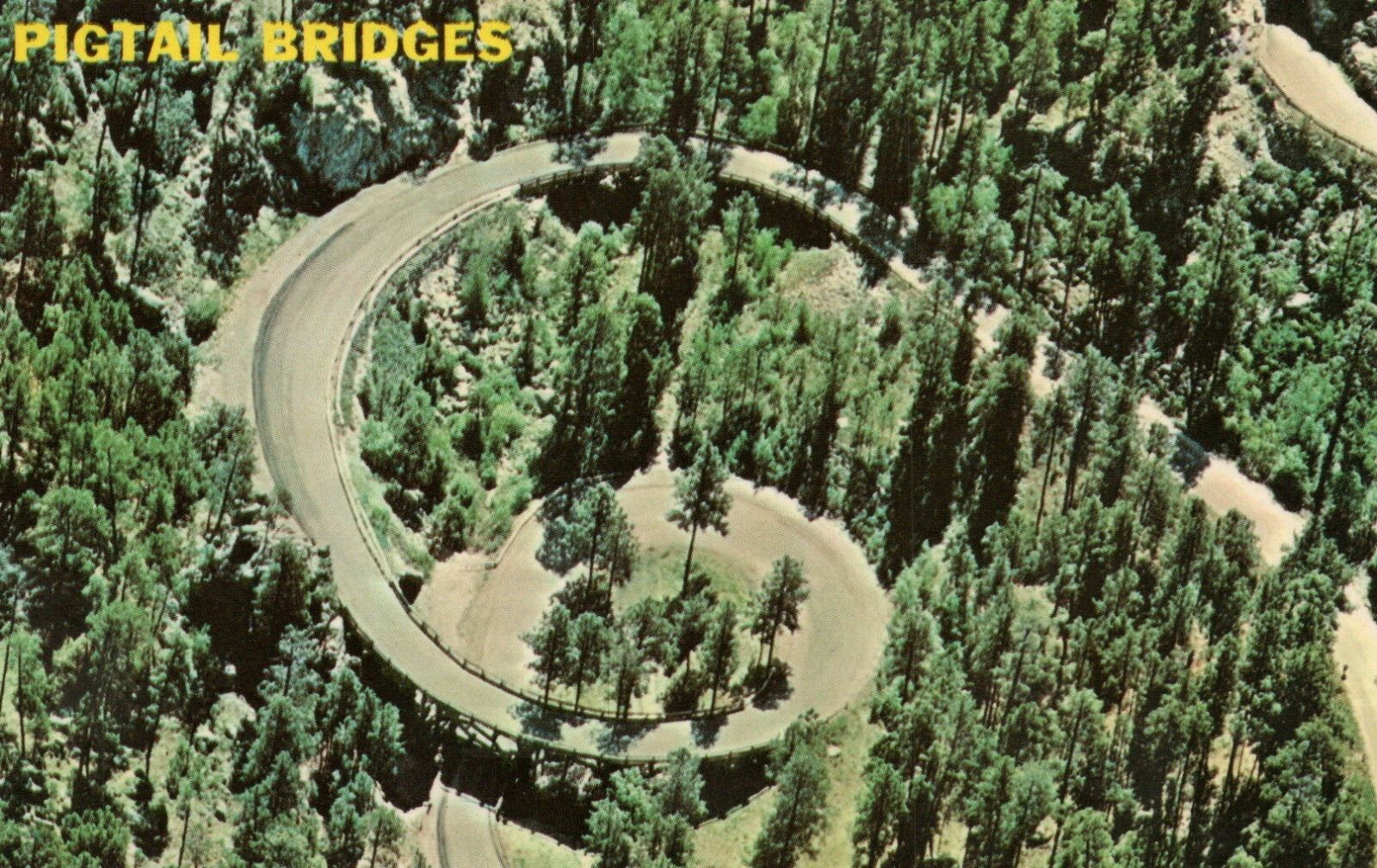 Pigtail Bridges Black Hills Aerial View Tunnels South Dakota SD Postcard