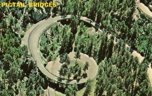 Pigtail Bridges Black Hills Aerial View Tunnels South Dakota SD Postcard