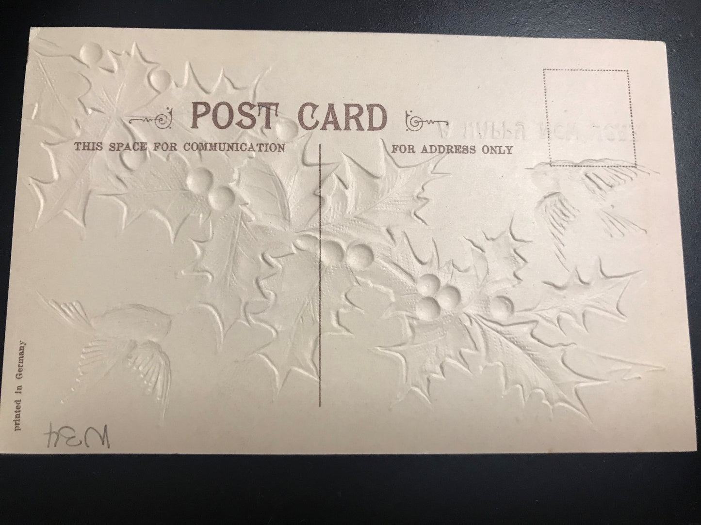 New Year Holiday Birds with Holly Embossed Gold Gilt Postcard