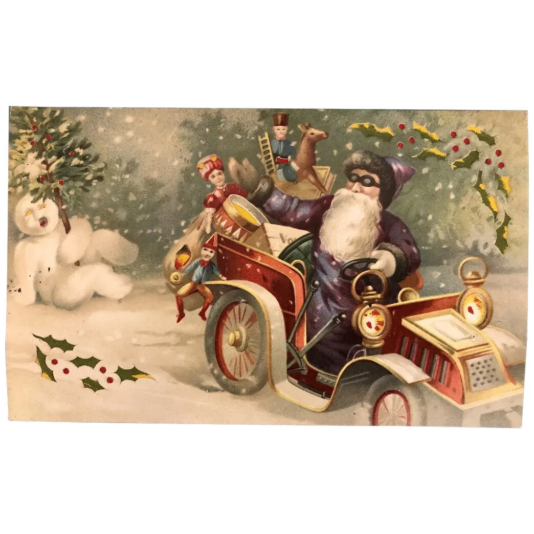 HTL Merry Christmas Hold To The Light Santa Claus driving Car Snowman PURPLE