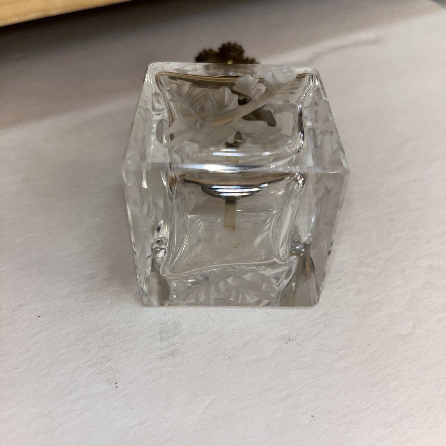 Perfume Bottle Vintage Art Glass, Floral Cut Glass Top, West Germany