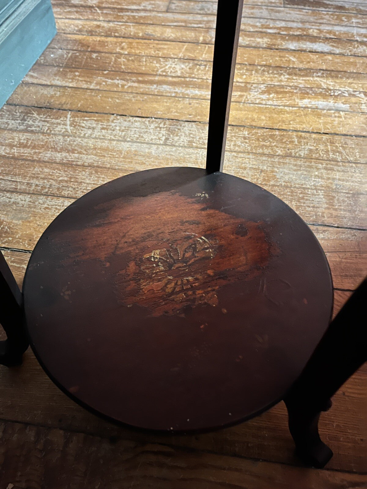 Antique French Wood Pedestal Plant Stands Hand Painted Scenes