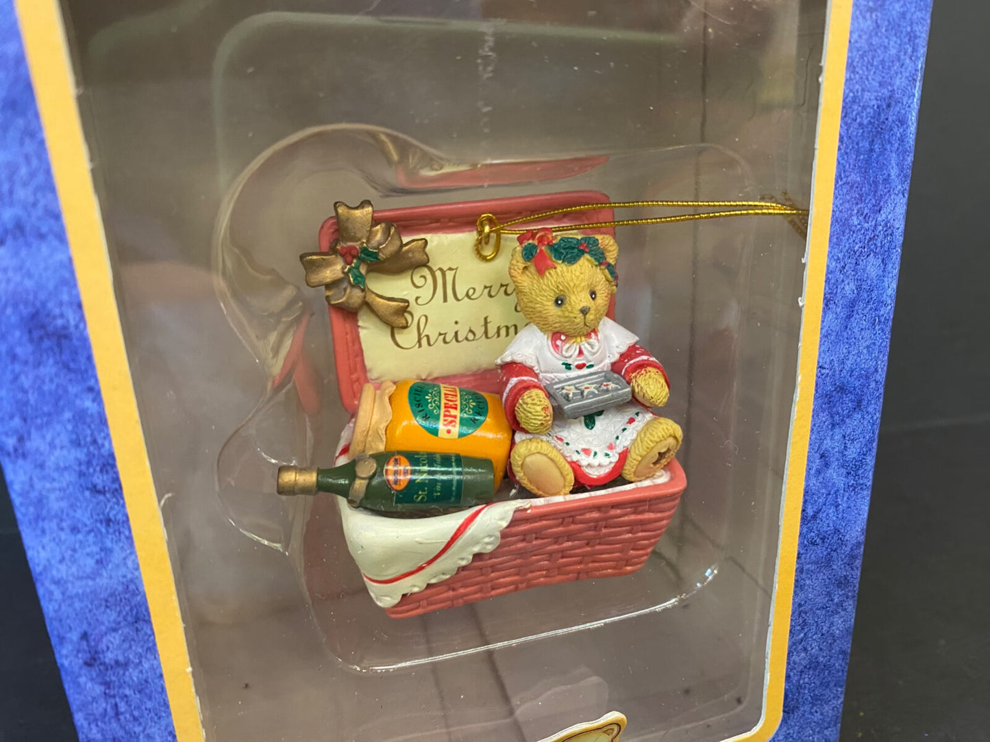 Enesco Cherished Teddies Collection Teddy Bear In Basket Vintage Ornament