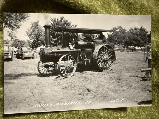 RPPC Real Photo MT PLEASANT IOWA RPPC Postcard OLD TRACTOR 220-F