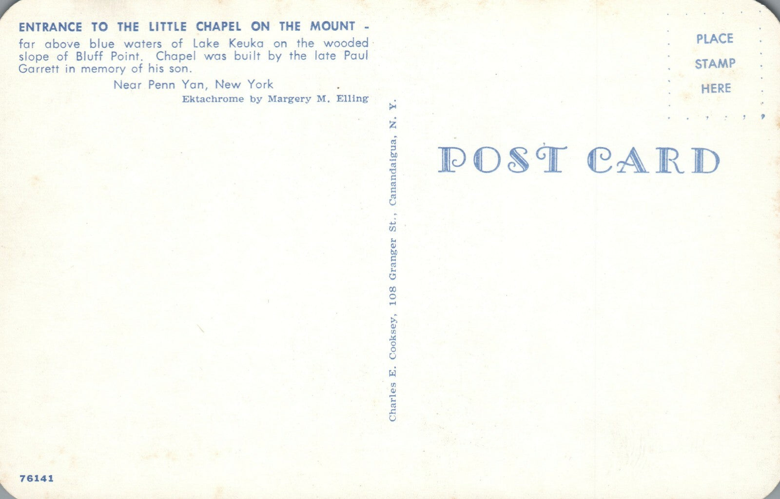 Entrance To Little Chapel On The Mount Penn Yan New York NY Postcard