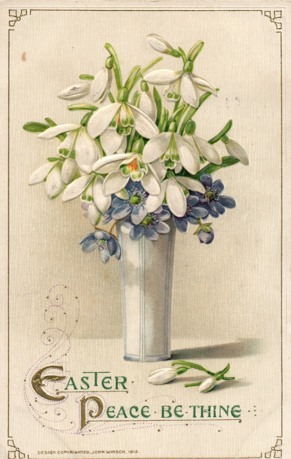 1912 Bouquet Of Flowers White and Purple John Winsch Easter Postcard  
