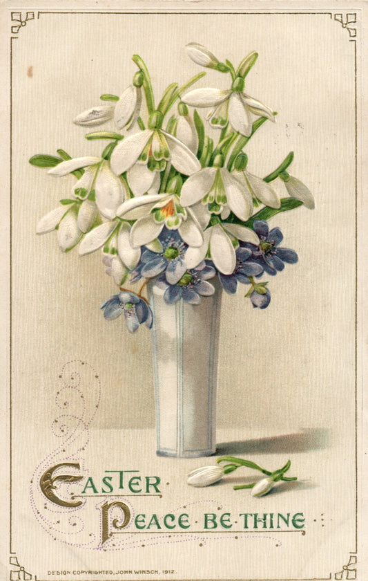 1912 Bouquet Of Flowers White and Purple John Winsch Easter Postcard  