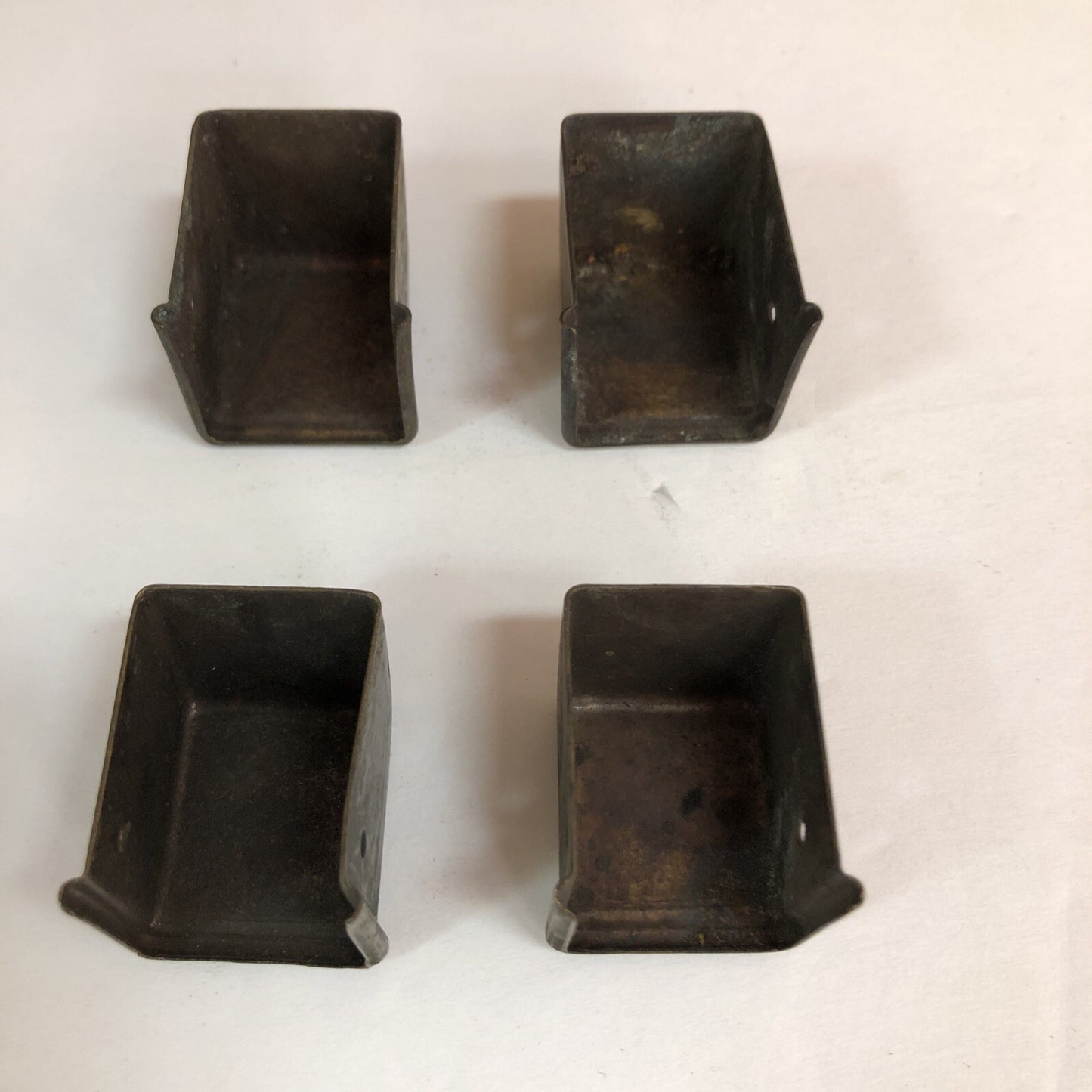 LOT OF 4 ANTIQUE VINTAGE MID-CENTURY BRASS CUBE FURNITURE FOOT COVERS SALVAGE