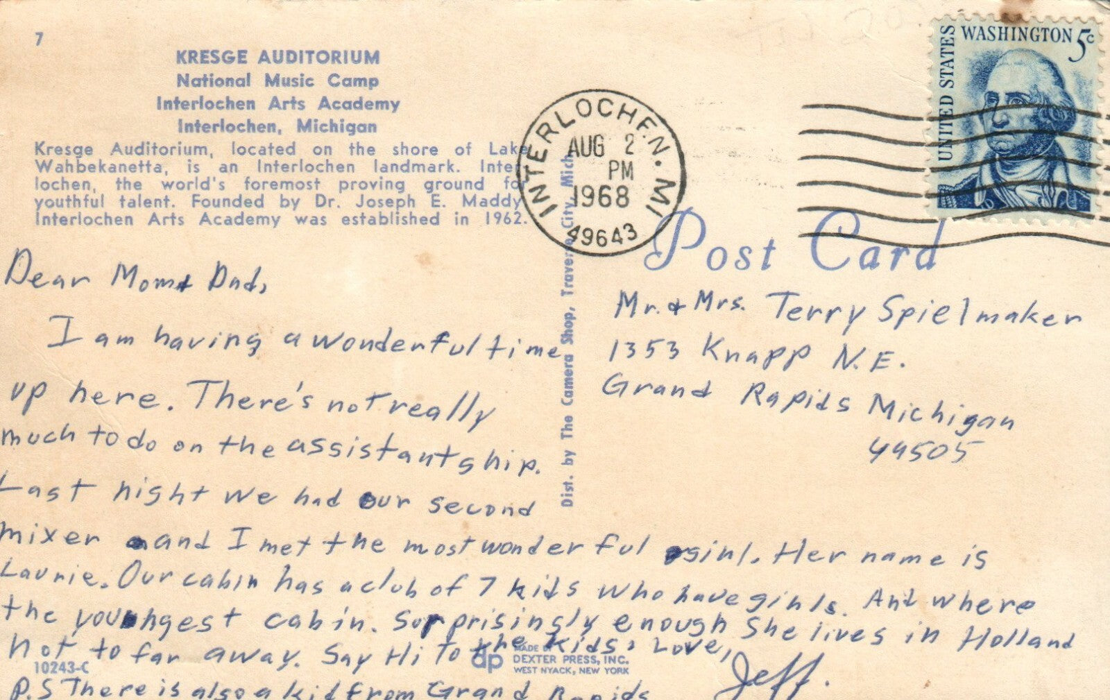 National Music Camp Interlochen Michigan MI Mich Postcard