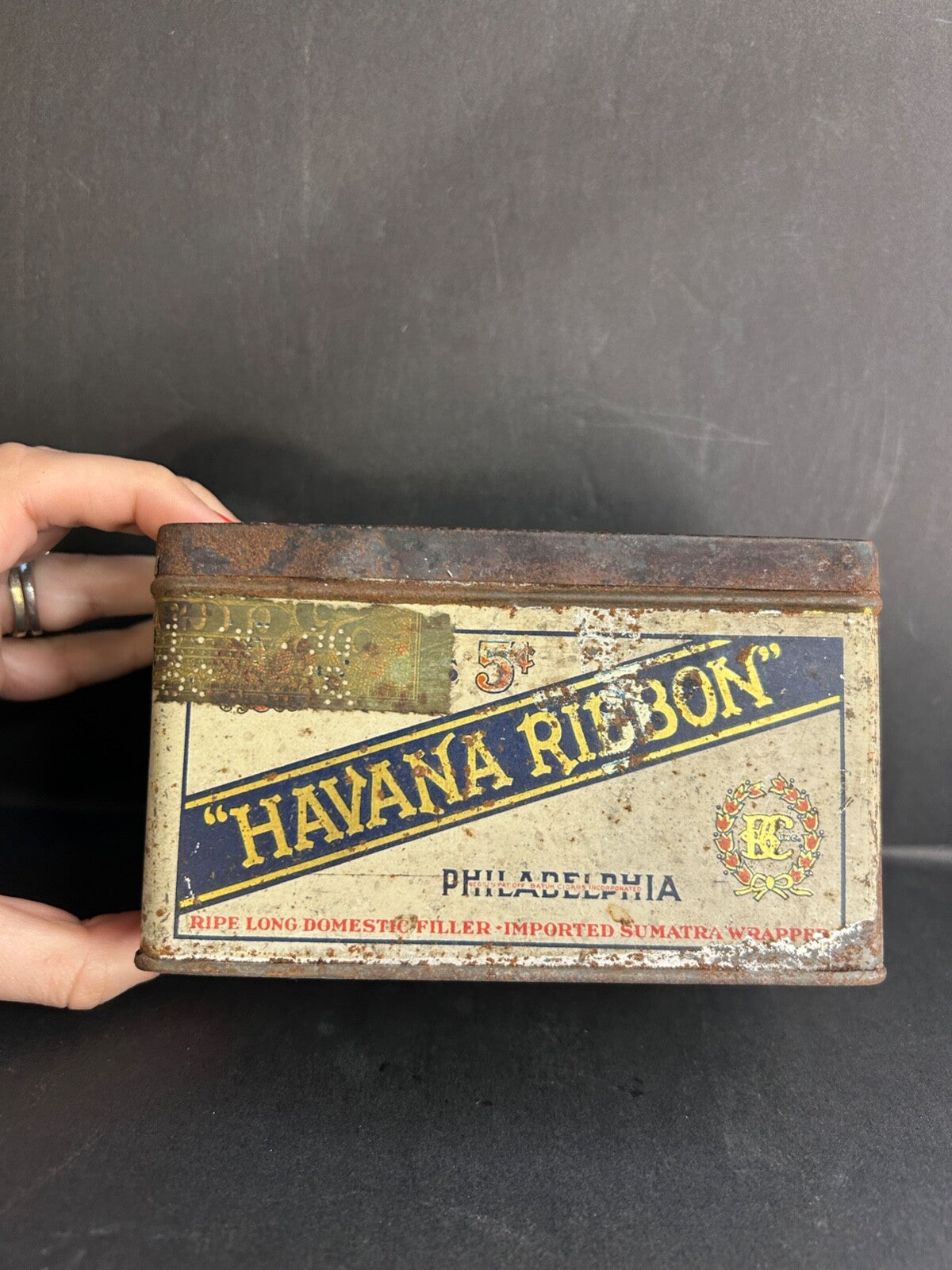 VTG Londres Havana Ribbon Tobacco Tin Ribbon Cigar Metal Box Philadelphia