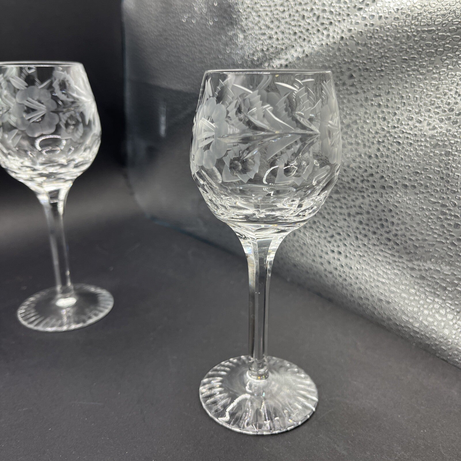 4 IMPERIAL CRYSTAL ALEXANDRA ETCHED STEM 6 oz. WINE GOBLETS GLASSES - 7 1/4" H