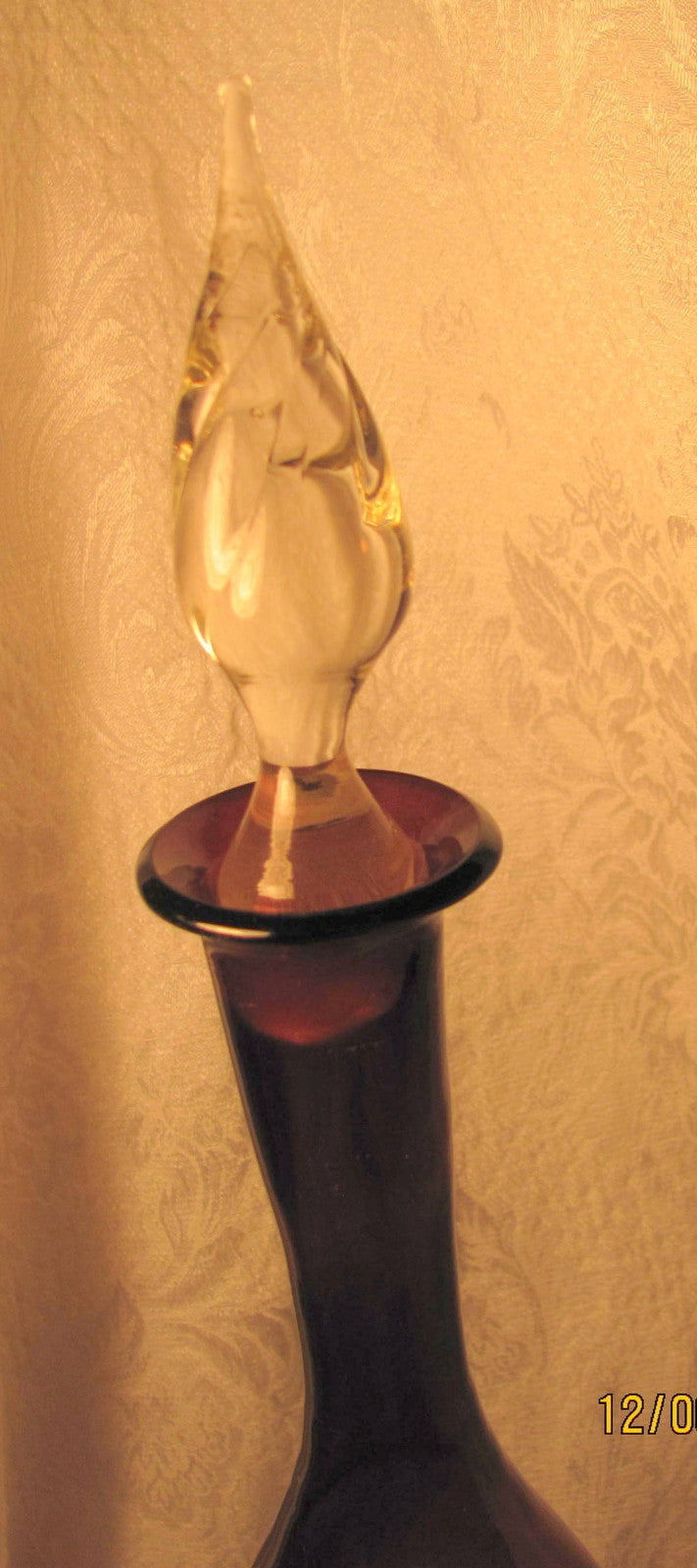 20" Italian Empoli Purple  Amethyst Glass Decanter  Vase Genie Bottle