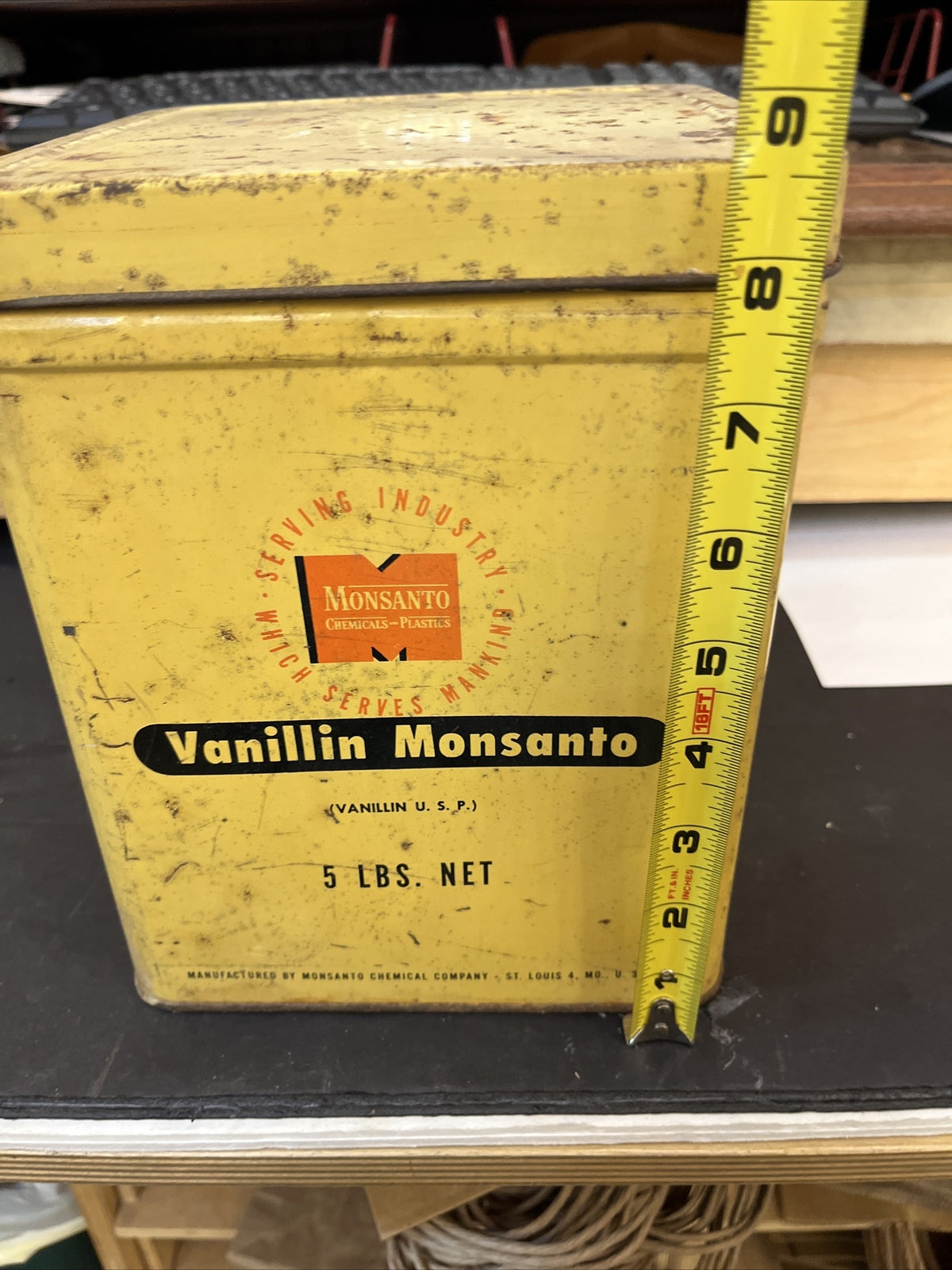 Vintage Monsanto Chemical Plastic 25 Pound Tin Vanillin Monsantofff