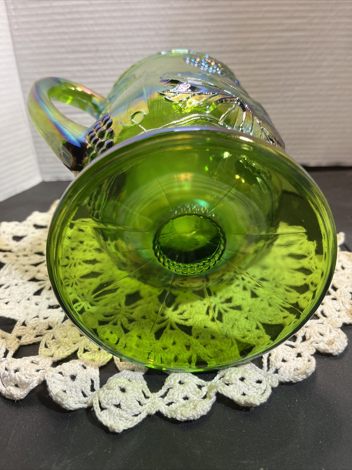 vintage Indiana green glass harvest grape carnival glass pitcher 