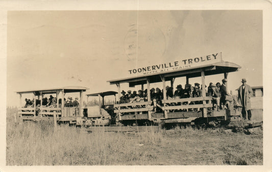 1939 Real Photo Toonerville Troley Trolley Newport  Michigan MI Mich Postcard 