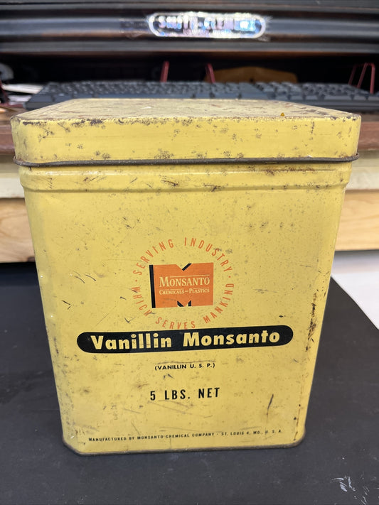 Vintage Monsanto Chemical Plastic 25 Pound Tin Vanillin Monsantofff