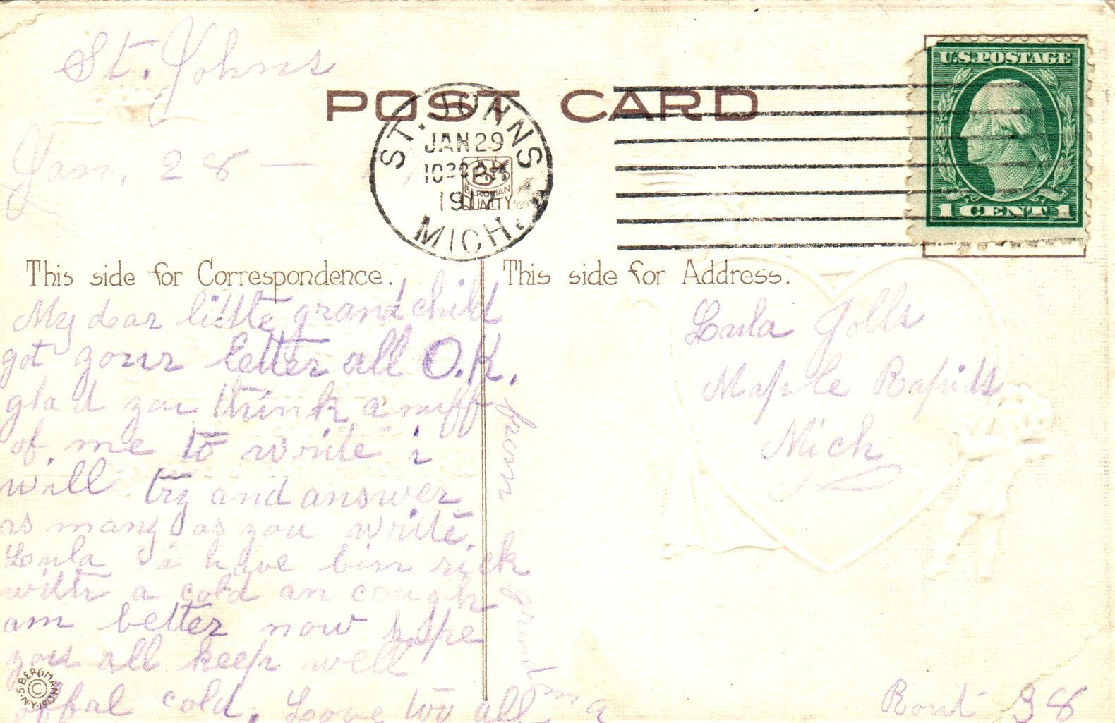 Embossed Woman And Child With Heart Valentines Postcard