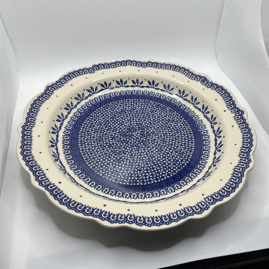 Boleslawiec Polish Pottery 13" Large Serving Dish Scalloped Round  Flowers