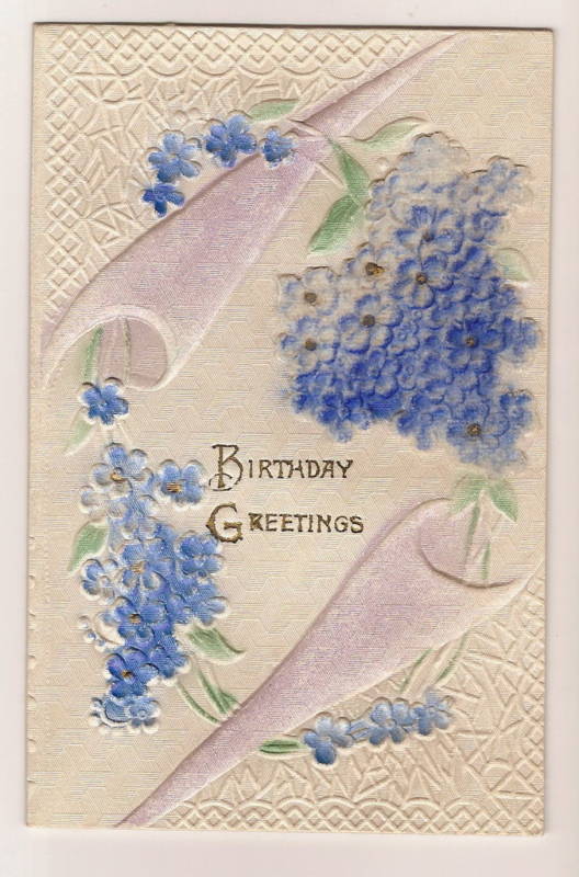 Heavy Embossed Blue Forget Me Nots Birthday Greetings Postcard