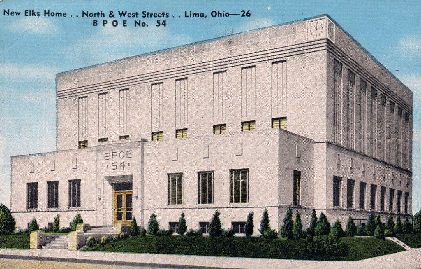 New Elks Home North and West Streets in Lima Ohio OH Postcard