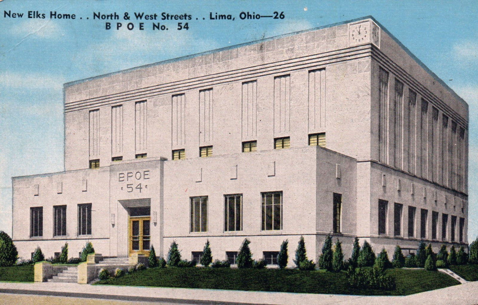 New Elks Home North and West Streets in Lima Ohio OH Postcard