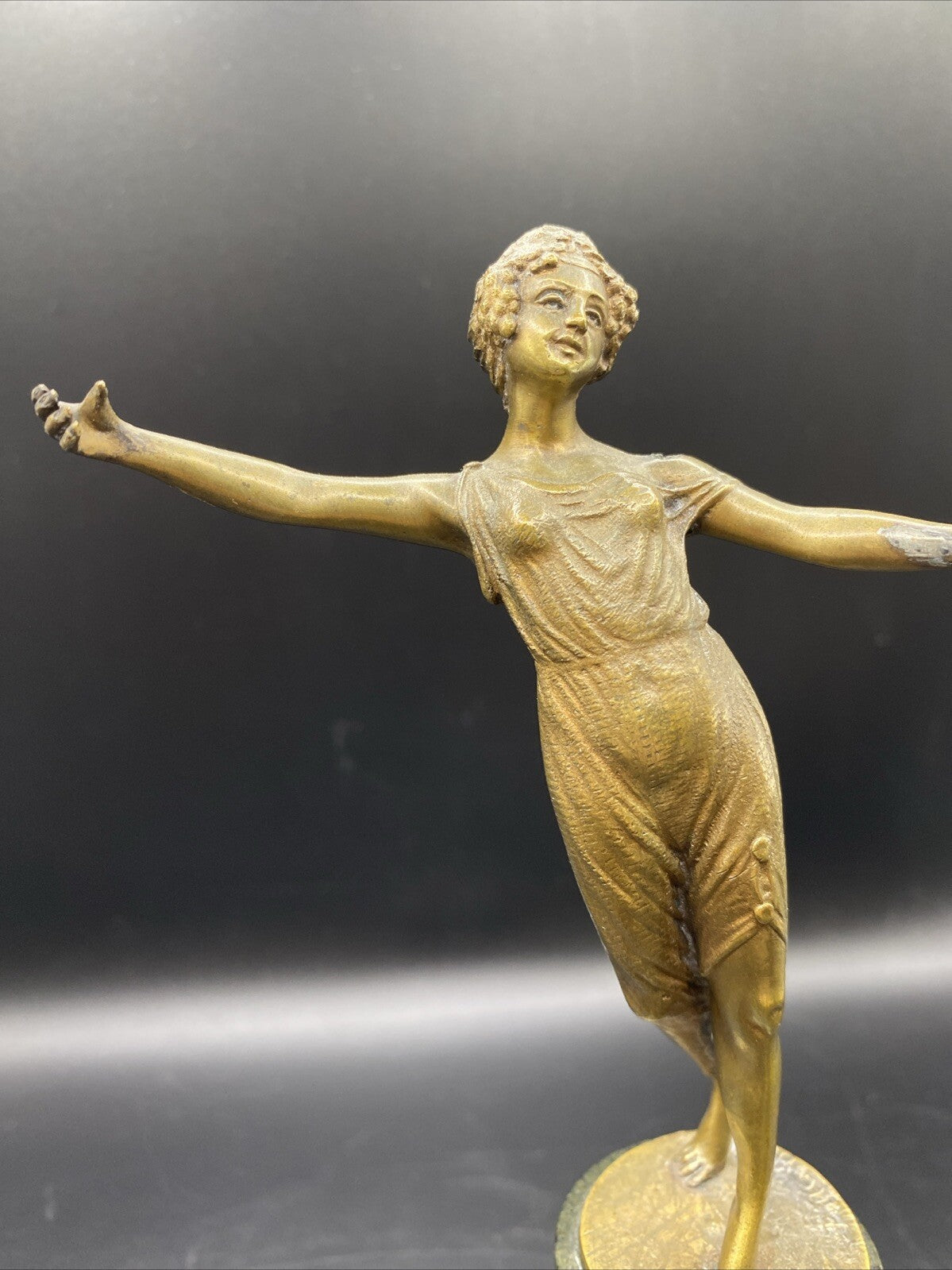 Greek Women Brass Figure Sculpture with Marble Decorative Base 8.75 tall