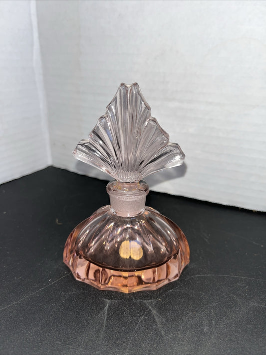 Vtg Art Deco Pink Faceted Glass Perfume Bottle Crystal Stopper Made In Austria